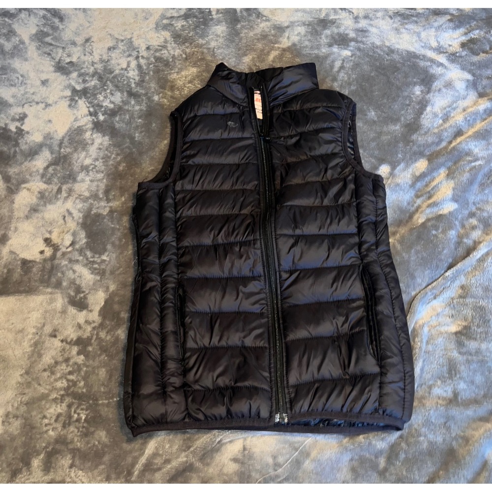 Leehanton Women Black Puffer Vest Quilted Full Zip Mock Neck Outerwear Small